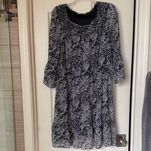 LC Elegant Black and White Floral Dress